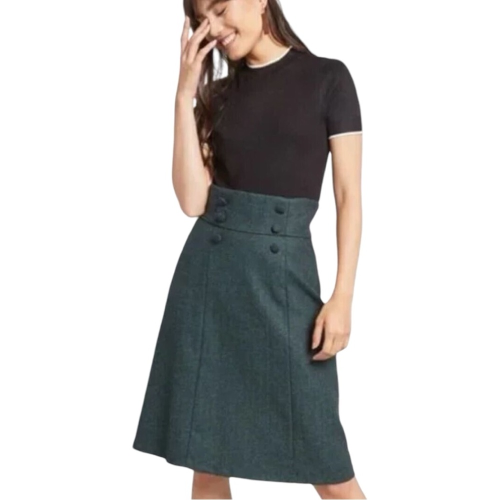 🆕 ModCloth Timeless Elements Herringbone High Waist Wool Blend Skirt | Size 16